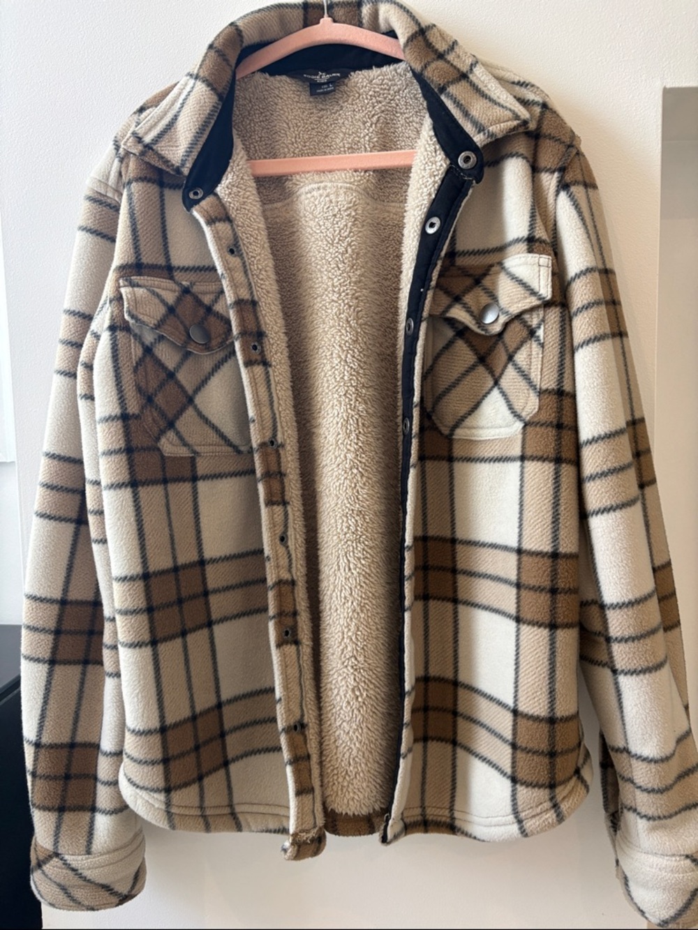 Eddie Bauer Plaid Sherpa-Lined Jacket - Beige/Brown